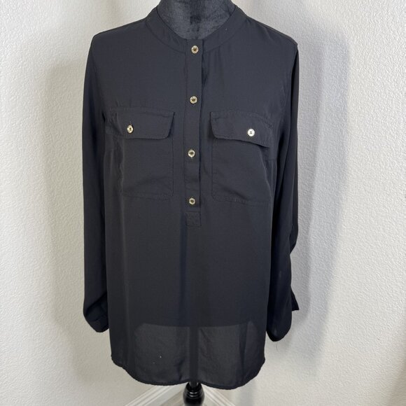 Michael Kors Womens Black Button-Front Long Sleeve Blouse M - Picture 4 of 5